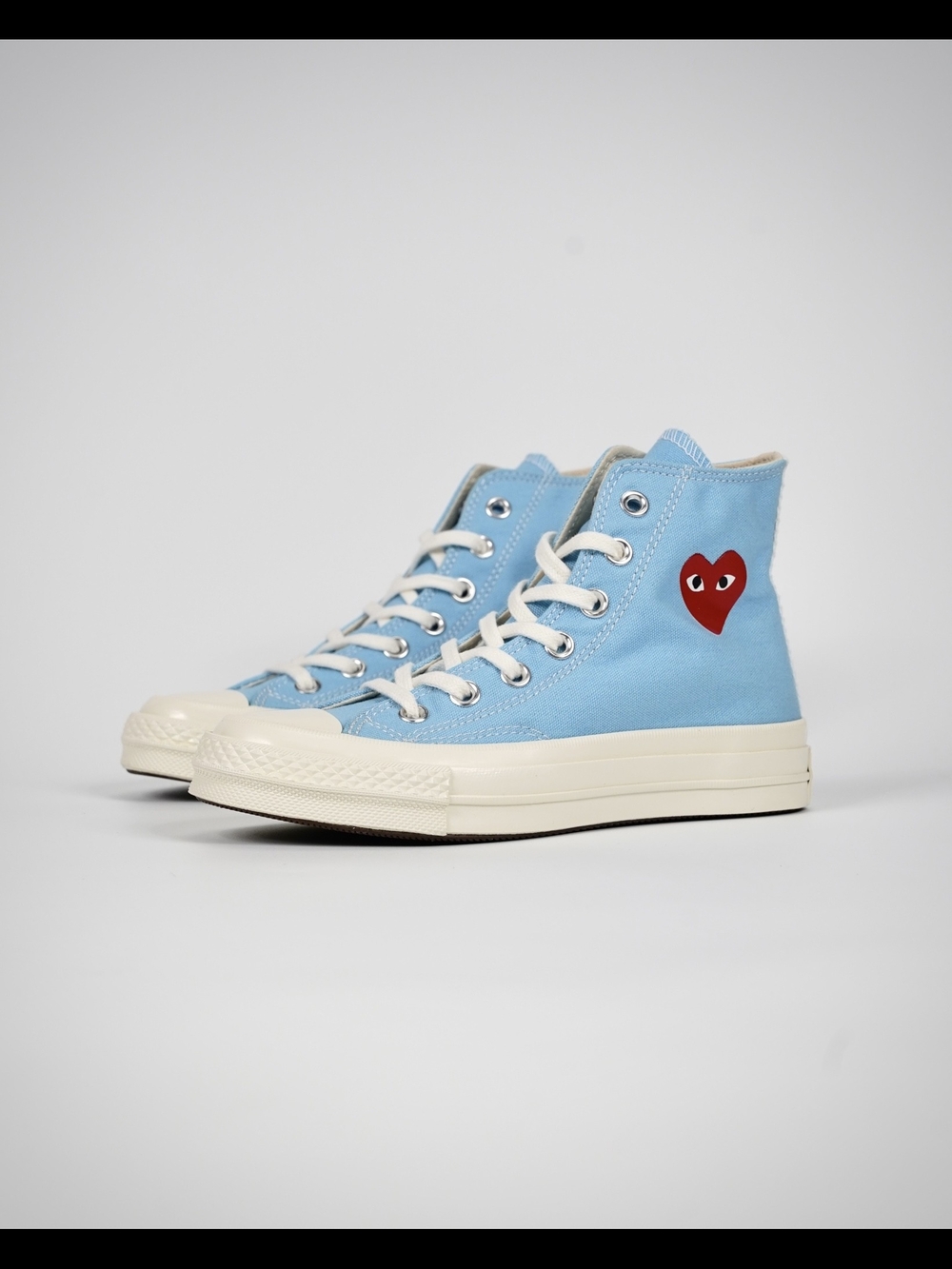 Light Blue High-Top Sneakers with Red Heart Accent